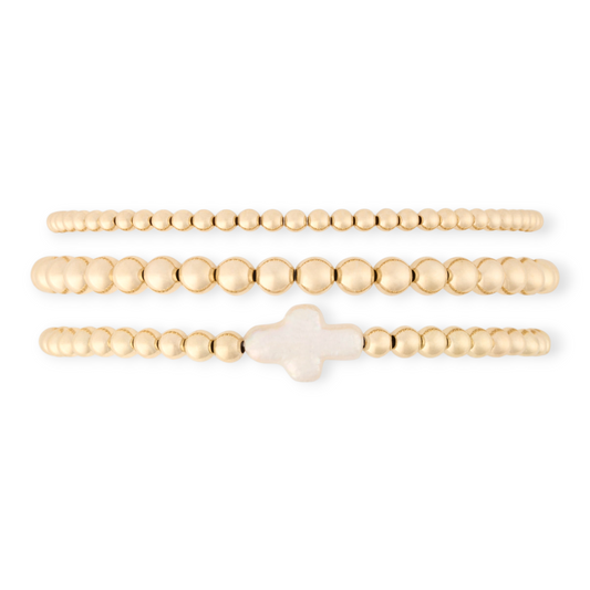 Pearl Cross Juno Bracelet Triple Stack (3+4+5mm)