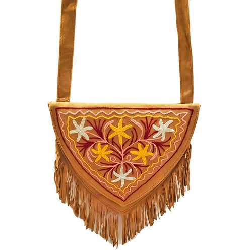Sac à bandoulière Kashida en daim et franges de la collection Bihar