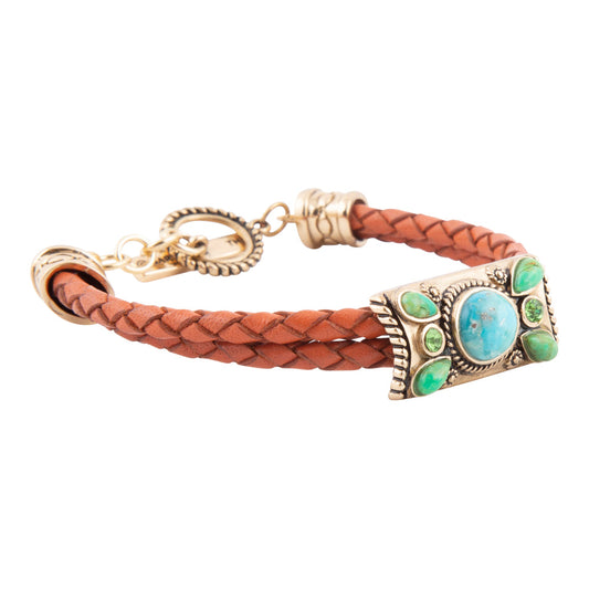 Legacy Lime Green and Blue Turquoise Braided Leather Bracelet