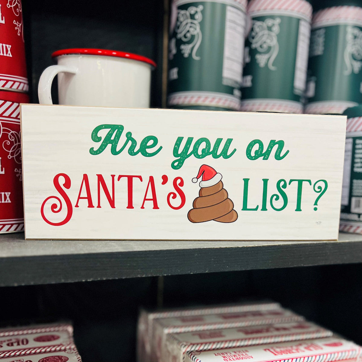 Santa Poop List Wooden Block Sign Funny Christmas Decor Holiday Mantel Plaque Funny Gift
