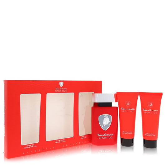 Lamborghini Sportivo by Tonino Lamborghini Geschenkset – 125 ml Eau De Toilette Spray + 100 ml Duschgel + 100 ml After Shave Balsam für Herren