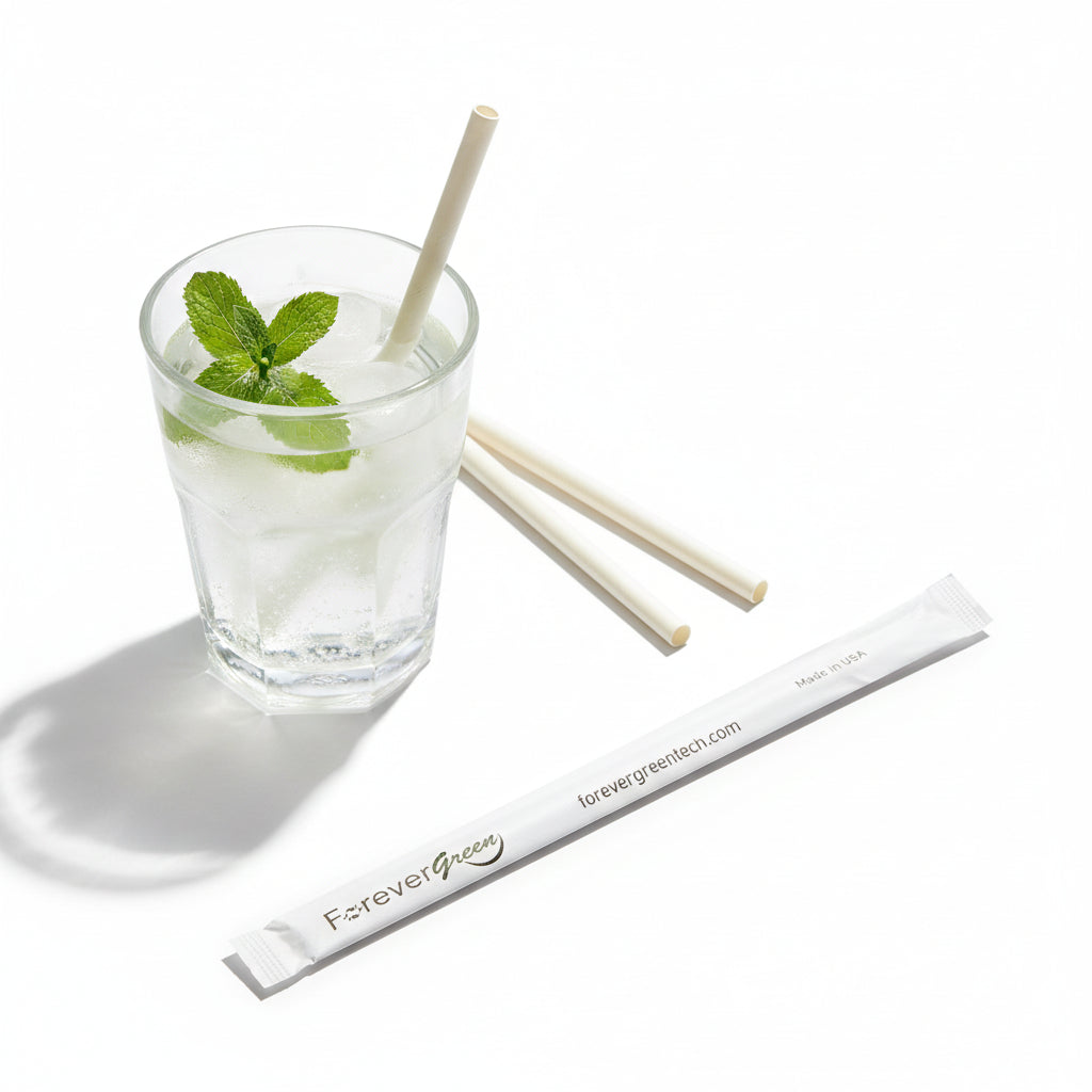 Pailles Géantes Compostables Blanches Emballées 26 cm x 0,69 cm – Paquet de 1 850