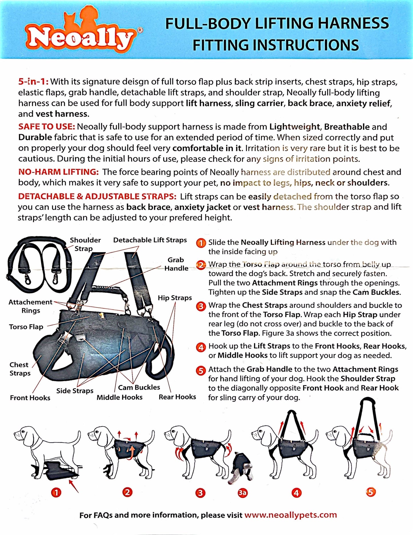 [GARANTIE À VIE !] Harnais de levage pour chien NeoAlly 5-en-1 Robuste Soutien complet du corps