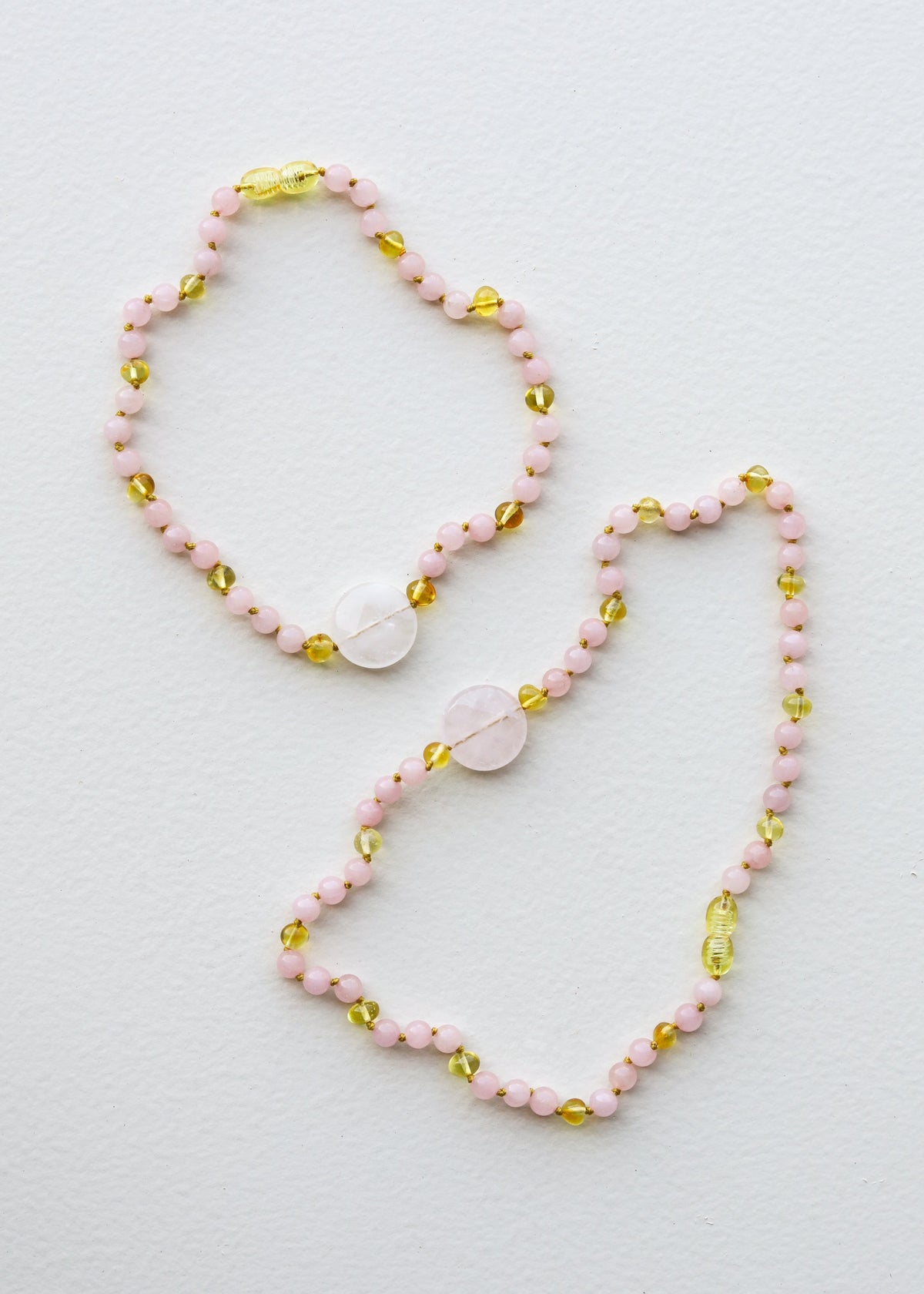 Quartz Rose + Ambre de la Mer Baltique Miel || Collier en Quartz Rose