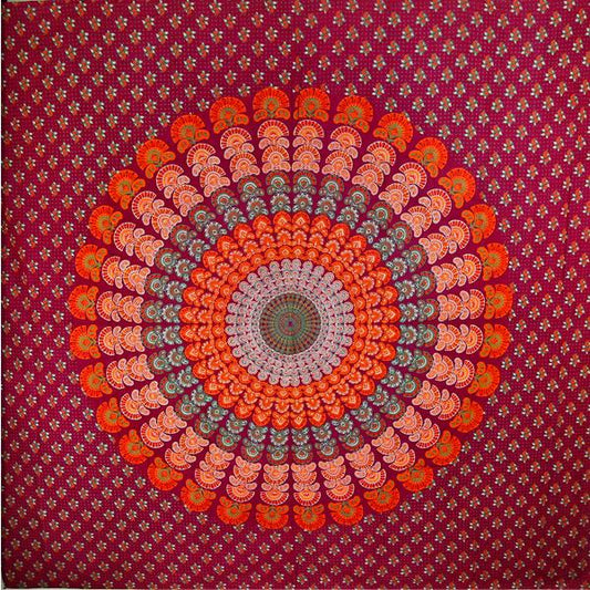 Tapisserie Murale en Coton Mandala Paon Marron Décorative