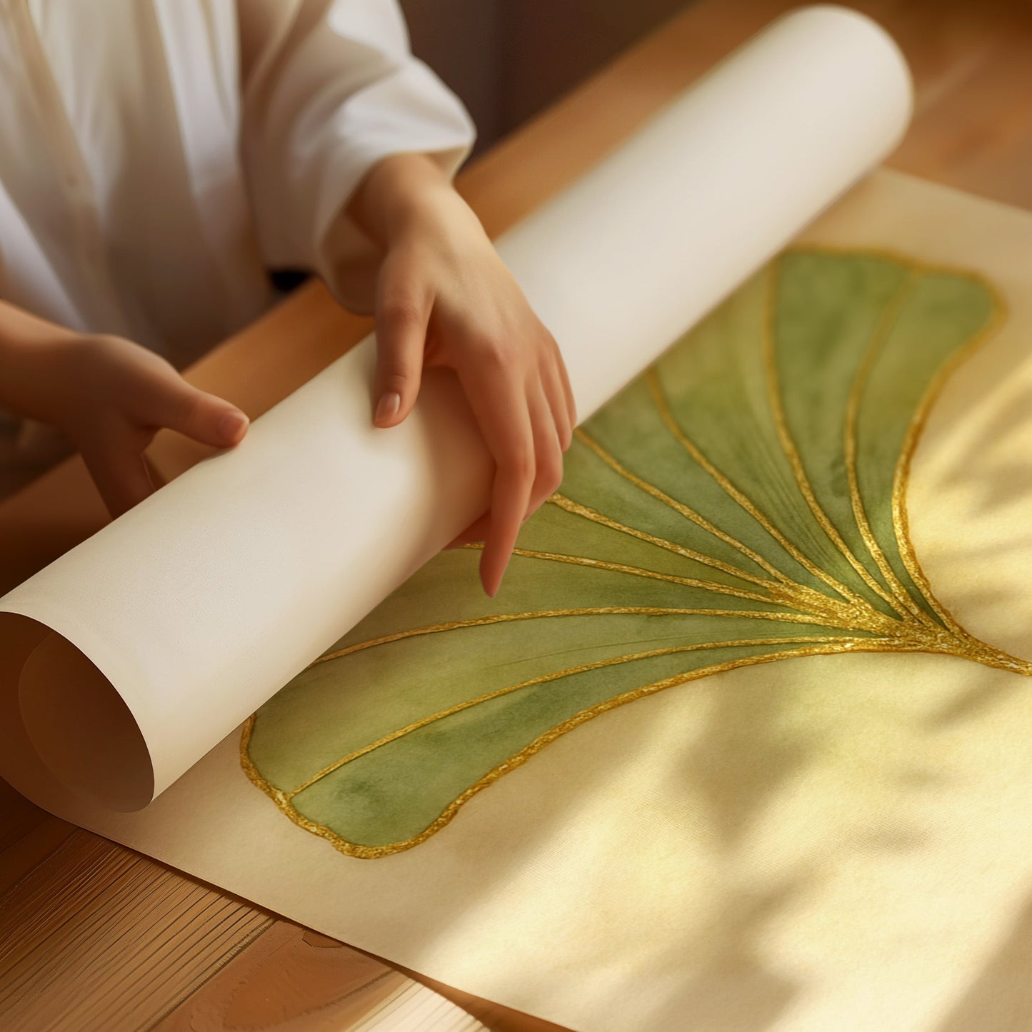 Eleganter Ginkgo-Blatt-Aquarell-Kunstdruck