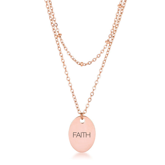 Double Chain FAITH Necklace Rose Gold
