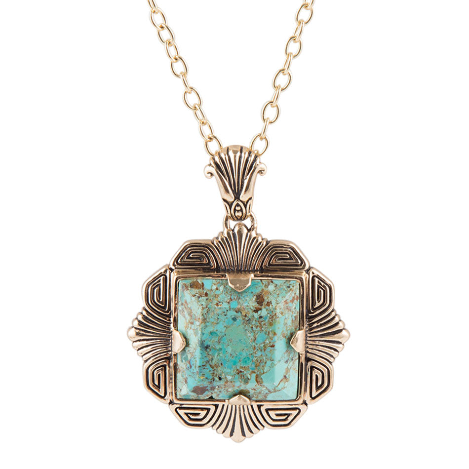 Collier Pendentif Carré Turquoise Bleue Doré