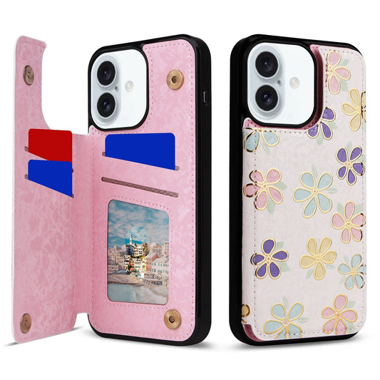 Card Holder Applicable to Apple 16 painted double buckle four-insert card wallet case 16pro max all-inclusive anti-drop case protective cover