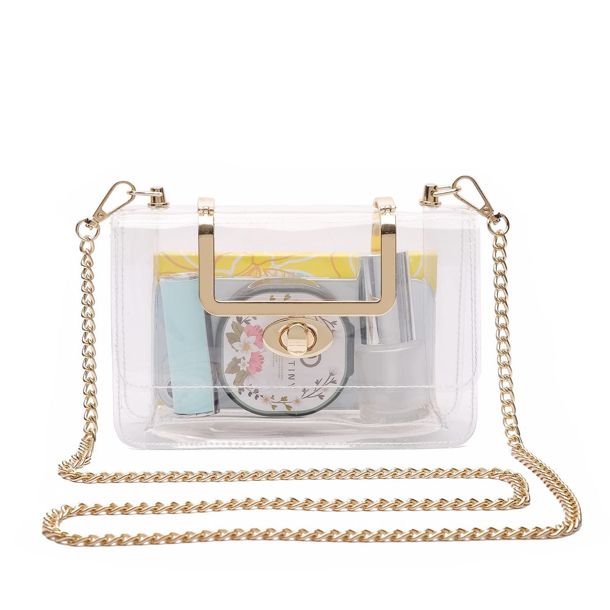 Women's Transparent evening Clutch Bag – Stylish Clear Crossbody Shoulder purse with Removable Gold Chain Strap