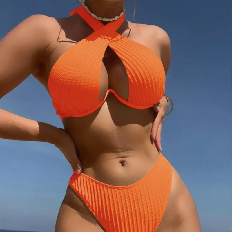 Solid Color Multi Color Sexy Quality Bikini Strappy Two Piece Set