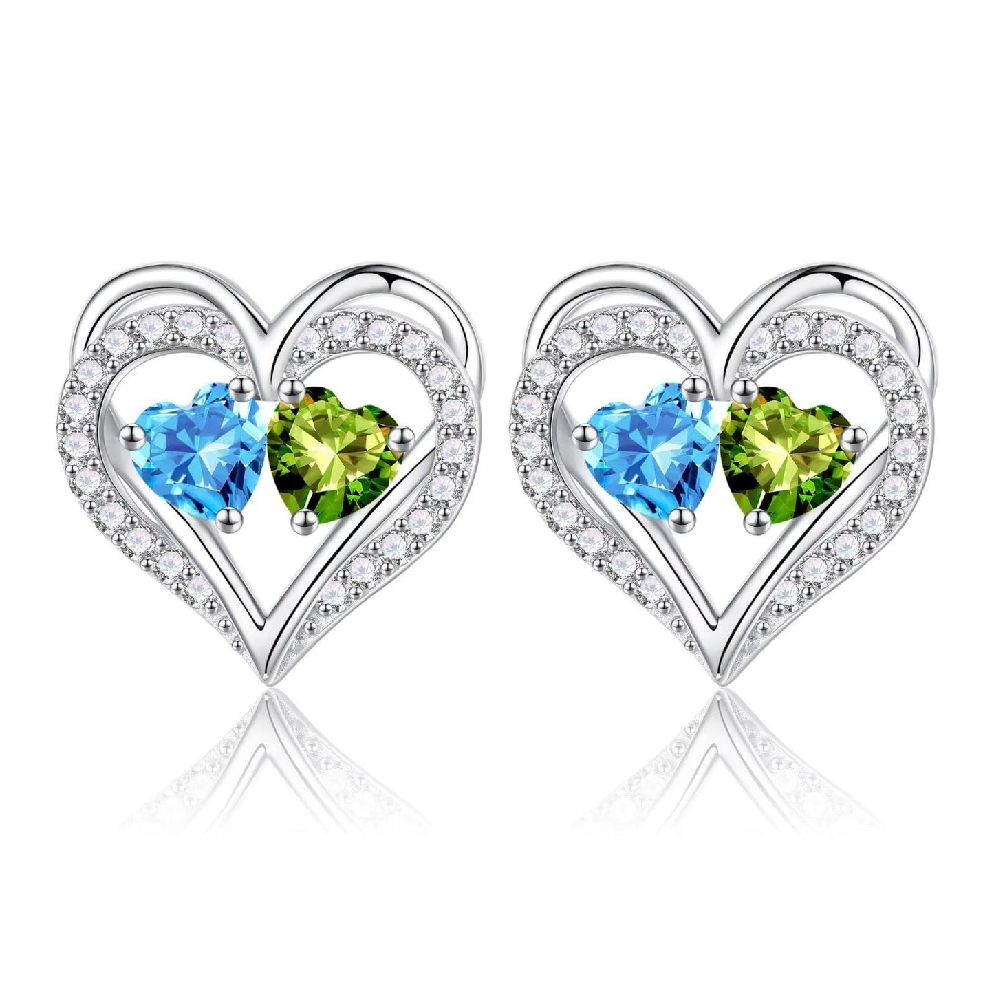 Sterling Silver Birthstone Heart Earrings
