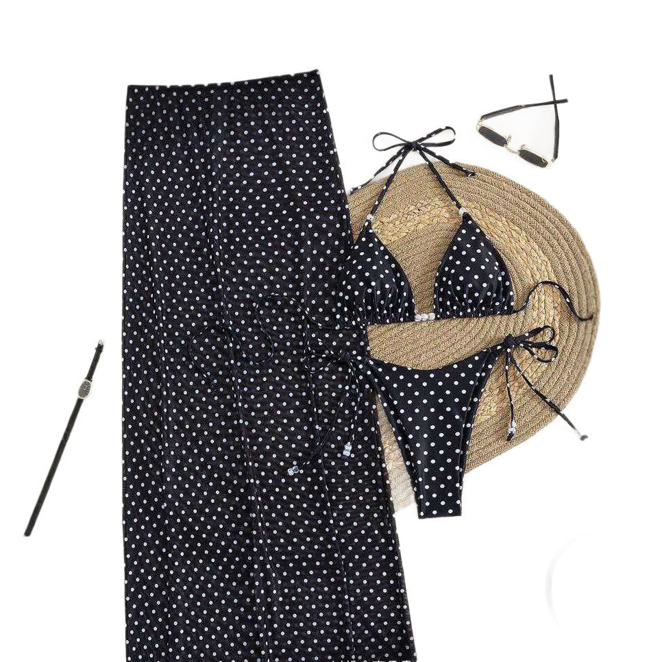 Sexy Tie Bikini Three Piece Swimsuit Polka Dot Accessories Sports Style