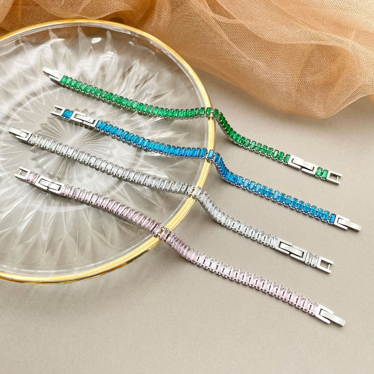 Geometric Color Zircon Stainless Steel Bracelet