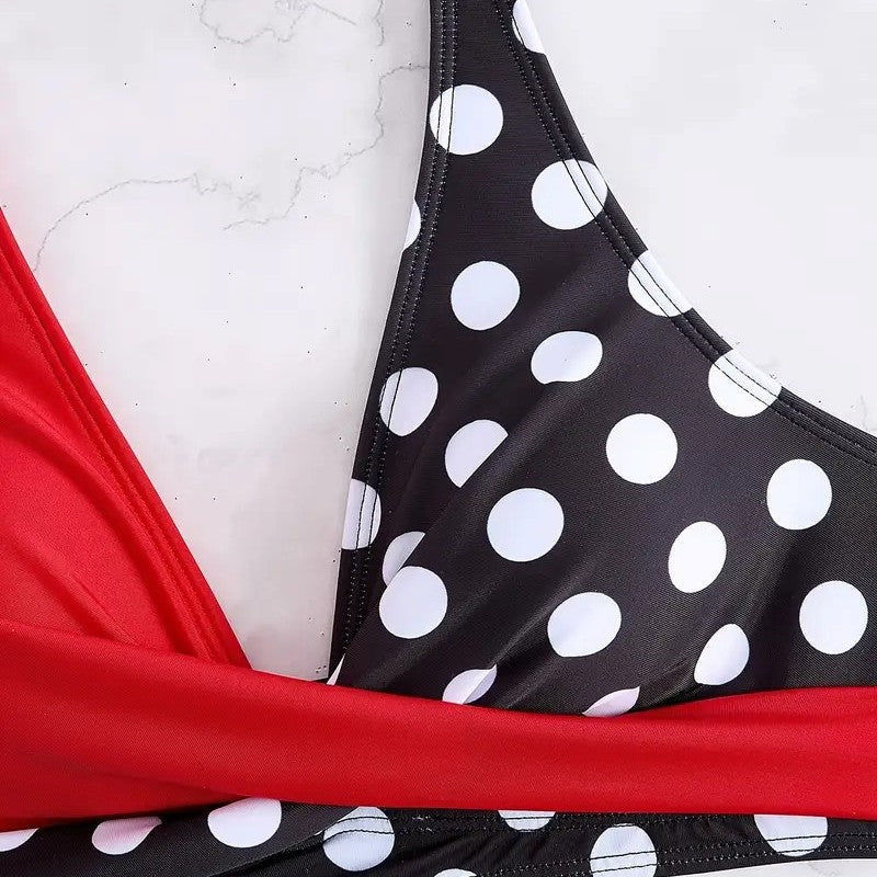 Printed Color Block Polka Dot Crisscross Backless Sexy Two Piece Swimsuit Bikini for Women