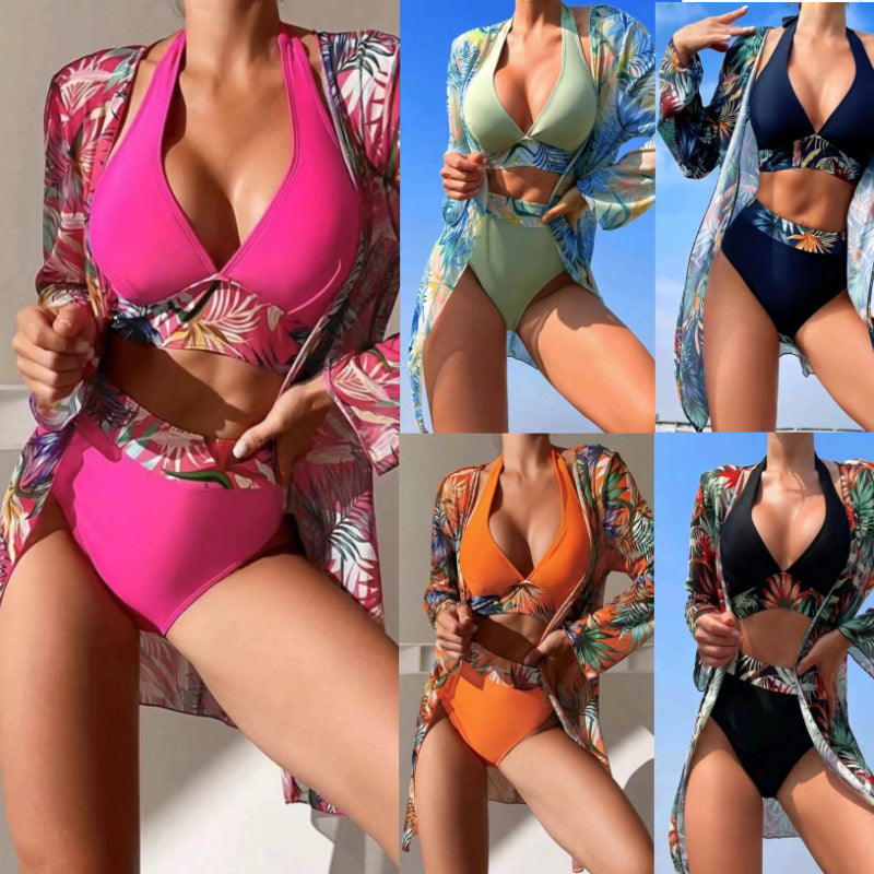 Women's 3 Piece Swimsuit Set High Waist Bikini Sexy Split Bathing Suit