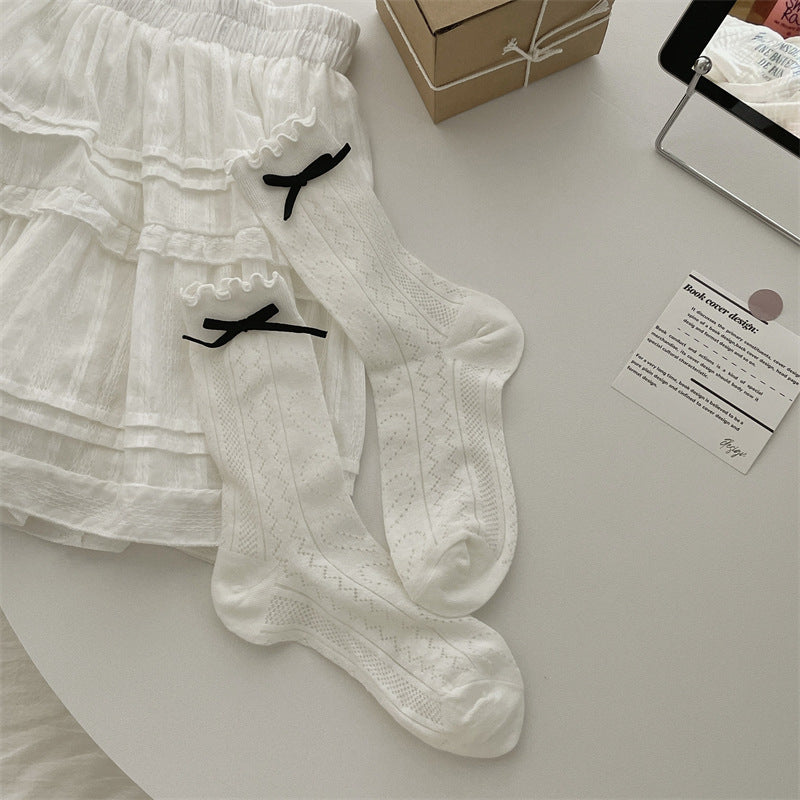 Thin Mesh Bow Mid-Calf Socks