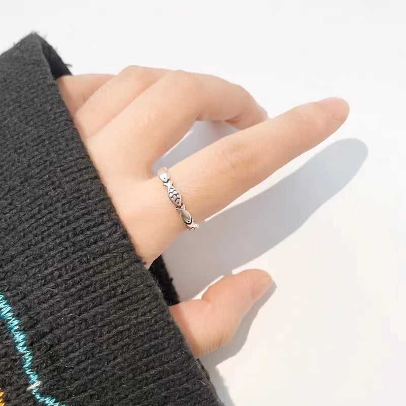 Retro Thai Silver Fish Adjustable Ring Bracelet