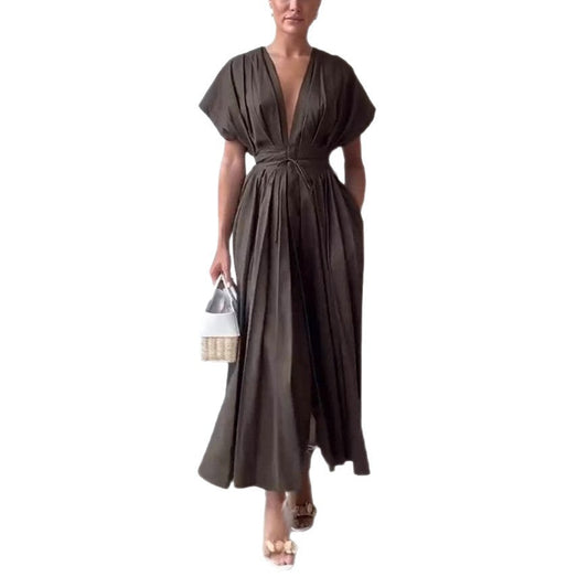 Summer women's solid color waist dress temperament commuter slim dress