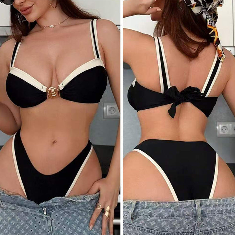 Two Piece Color Block Bikini Swimsuit for Women Sexy String Swimwear