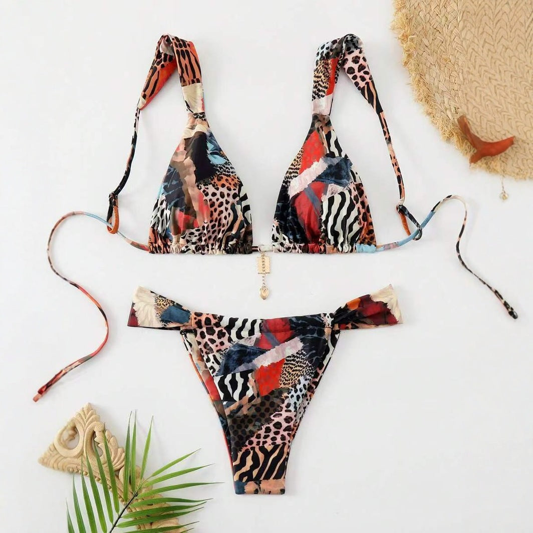 Sexy Bikini Print Strappy High end Sultry Swimsuit for Women