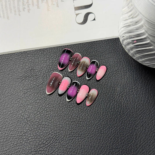 Night Neon Punk Sweet Cool Press on Nails Black Simple Nail Babes Almond Nail Race