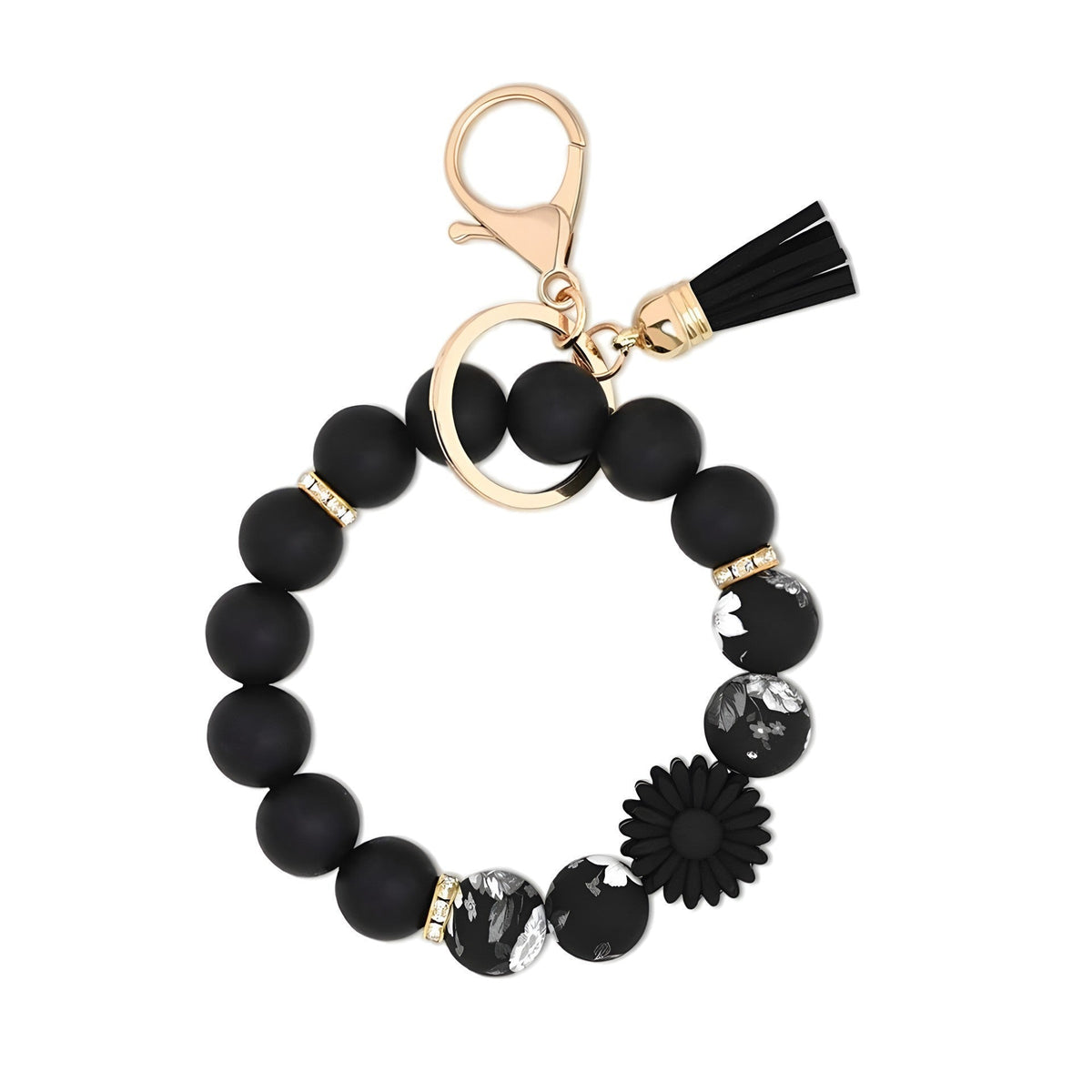 PU Tassel Keychain Women's Bag charm Silicone Beaded Keychain Wristlet Key Ring Bracelet Cute Car Key Chain Holder for Women Girls