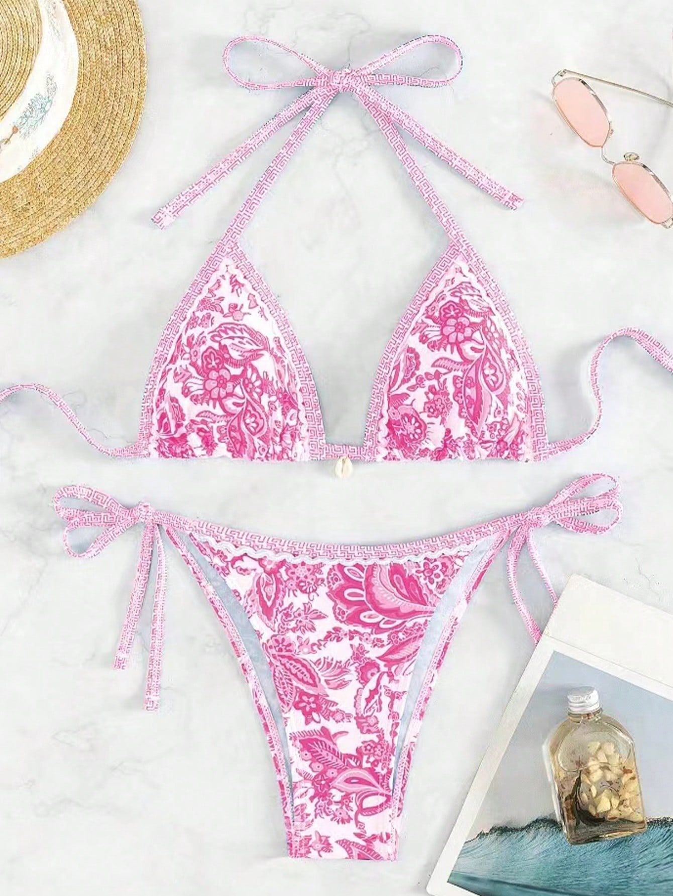 Printed Two-Piece Bikini Set with Adjustable Straps Women's Swimsuit