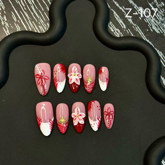 Gradual change Carved Almond Handmade Removable Press on NailsHandmadePress on Nails