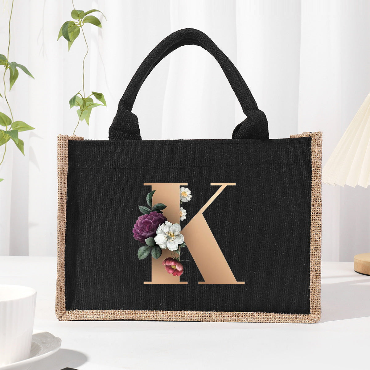 Cotton and linen canvas tote bag, printed letter tote bag, portable light handbag, gift shopping bag