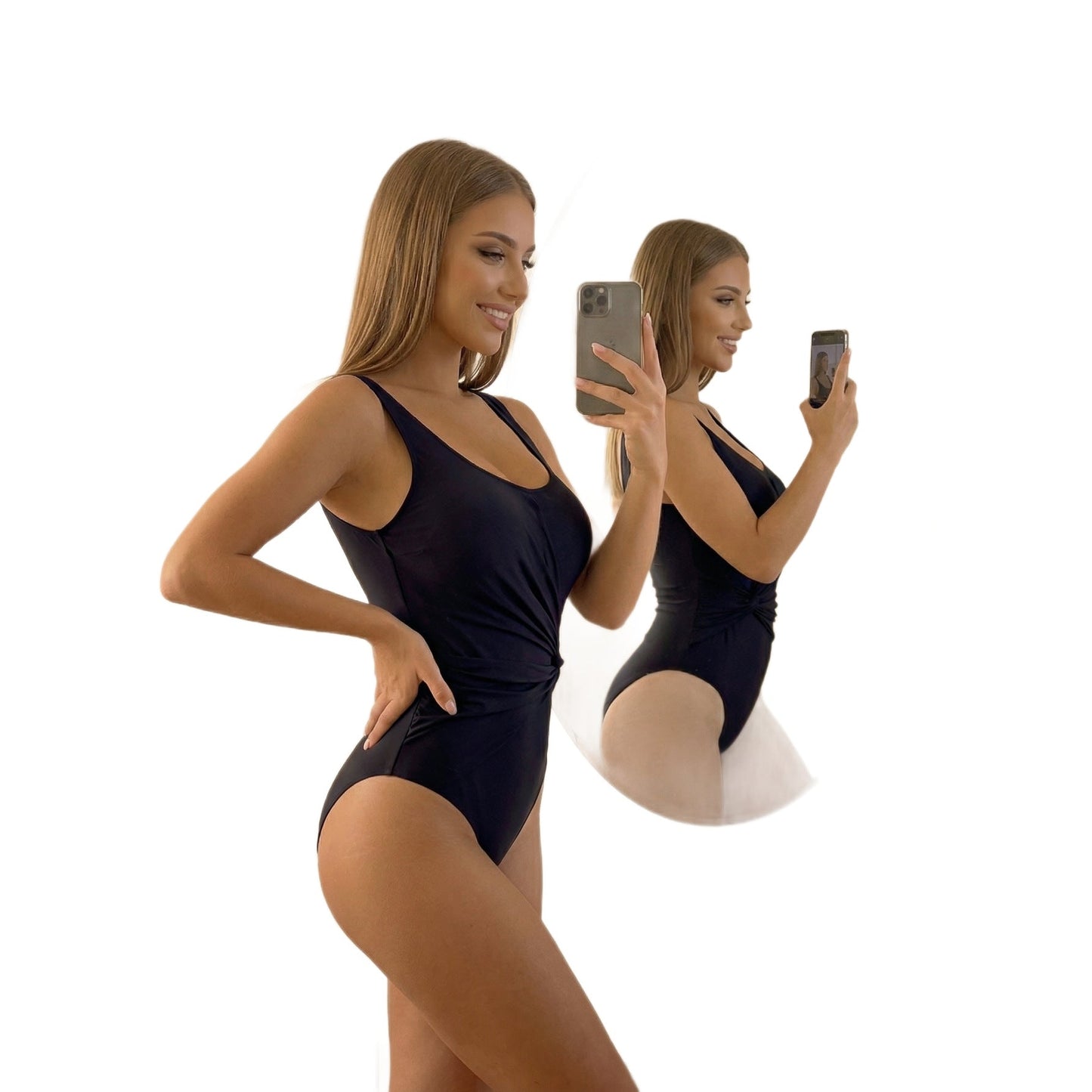 Women's One Piece Swimsuit Solid Color Slimming Tummy Control Bathing Suit Hot Spring Swimming Trending Style