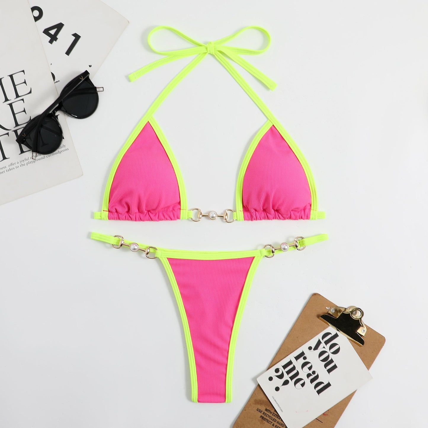 Swimwear Sexy Solid Metal Bikini Swimsuit Women's Bikini Set