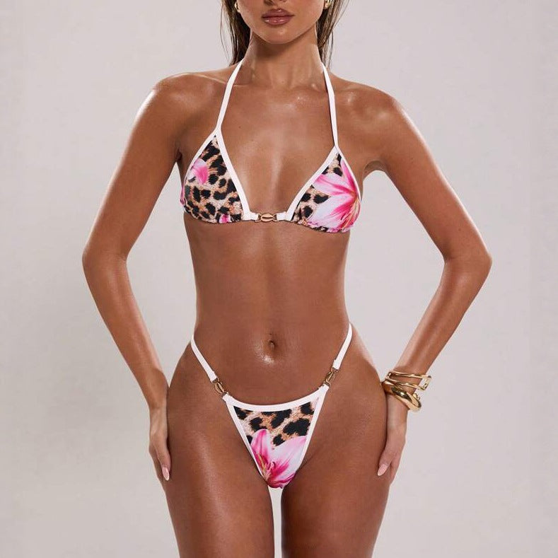 Sexy Leopard Print Positioning Print String Two Piece Swimsuit for Women