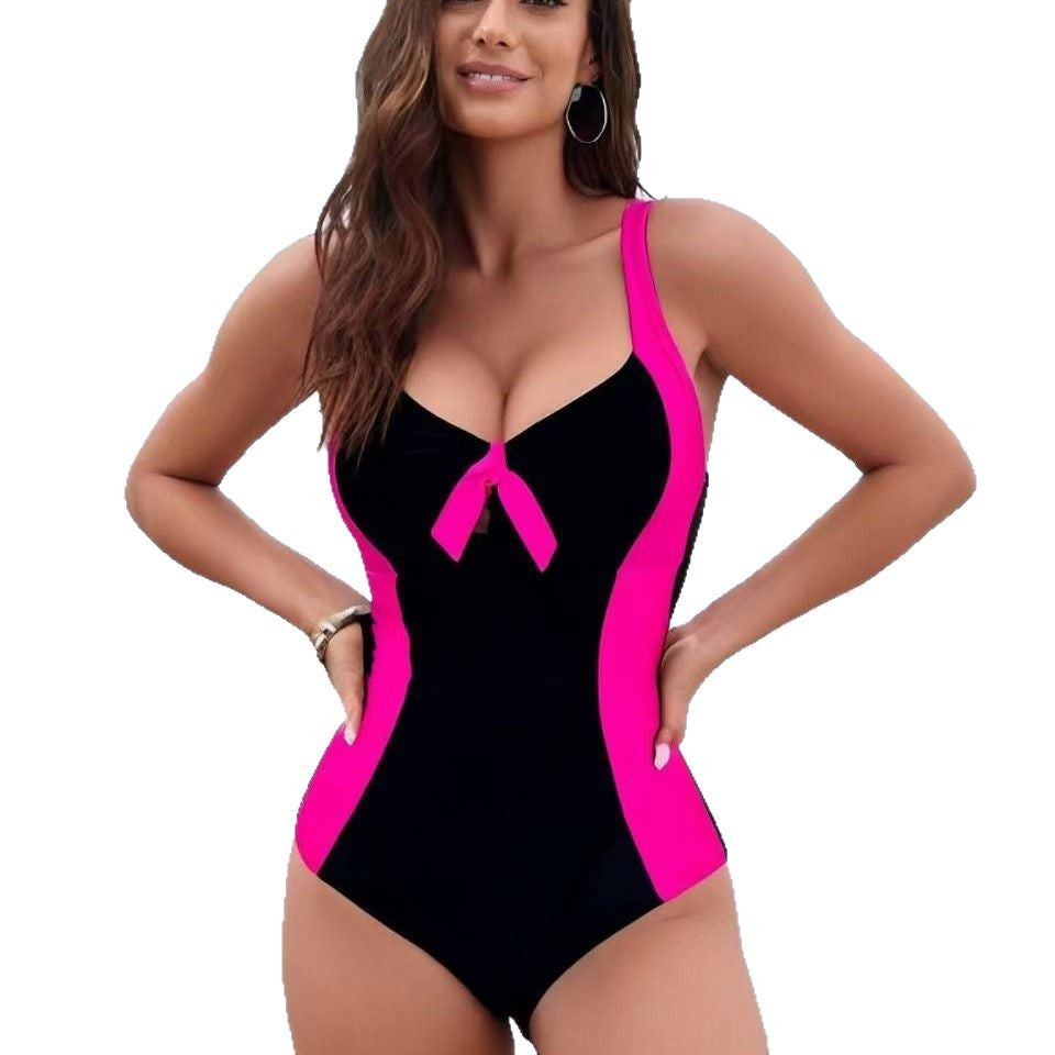 Women's Sling Slimming Color Block One-Piece Swimsuit Slim Bikini Swimwear