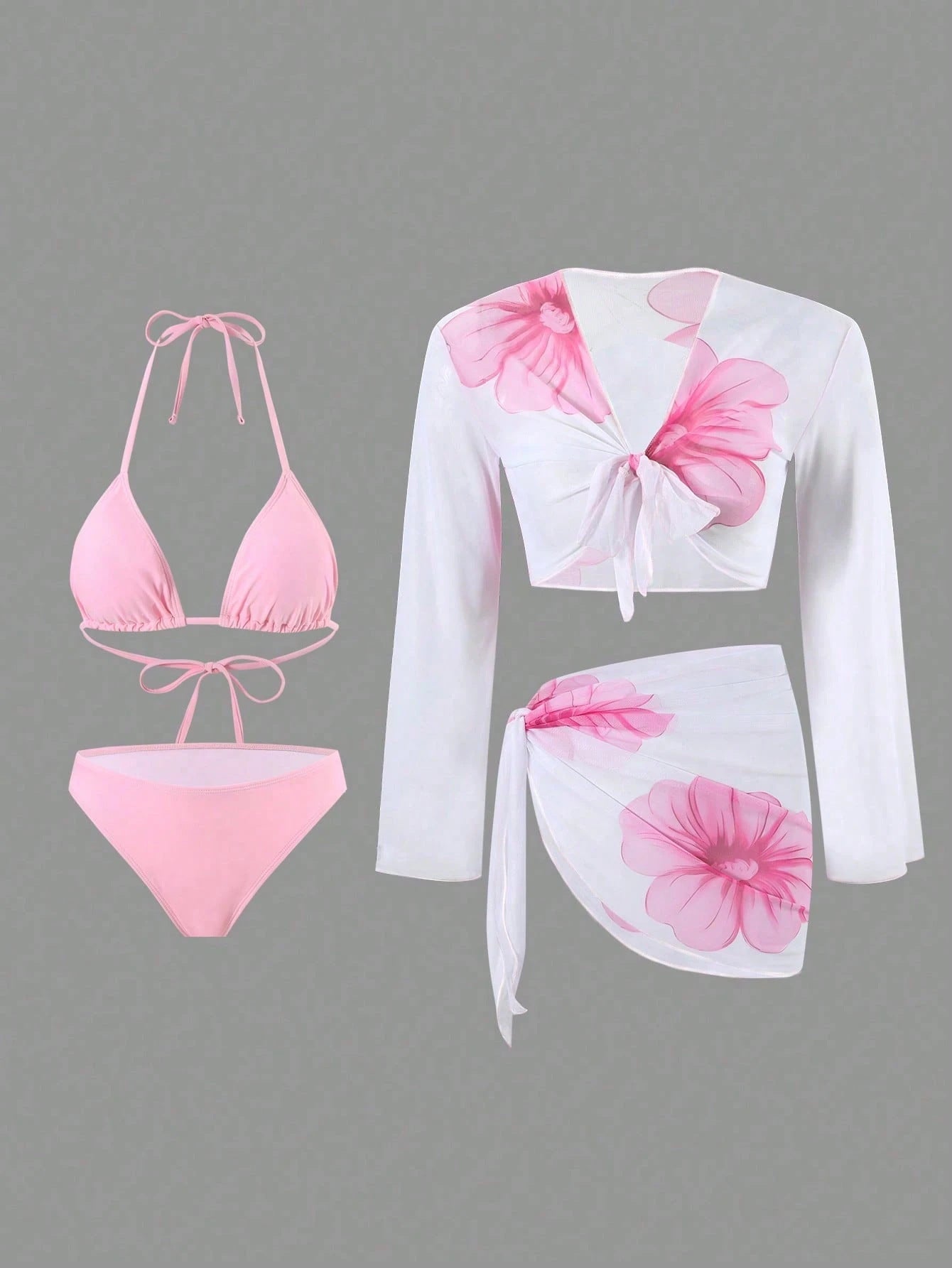 Long Sleeve Apron Women's Swimsuit Printed Bikini 4