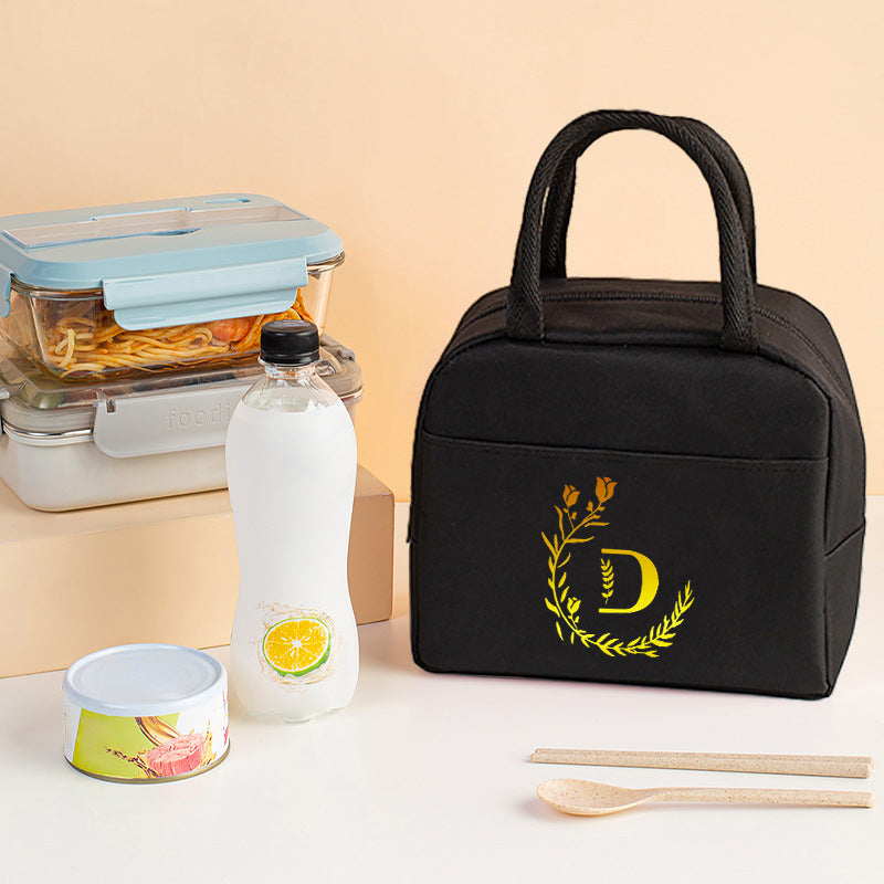 Letter pattern printed thermal insulation bag, lunch box bag, tote aluminum foil ice bag, lunch storage picnic bag, fresh-keeping bag