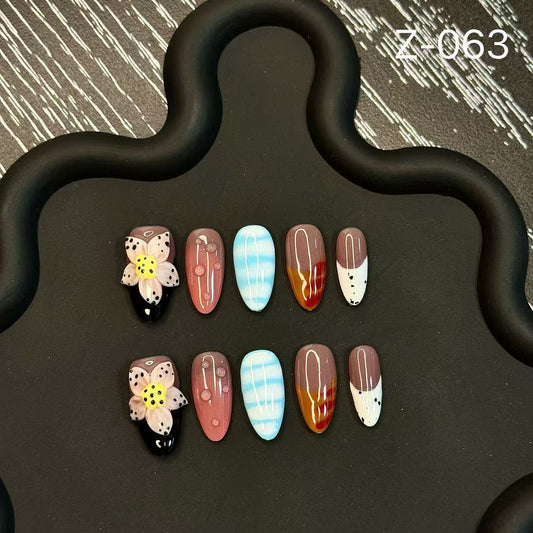 Almond Island Nightingale Mint Floral Temperament Advanced Handmade Press on Nails