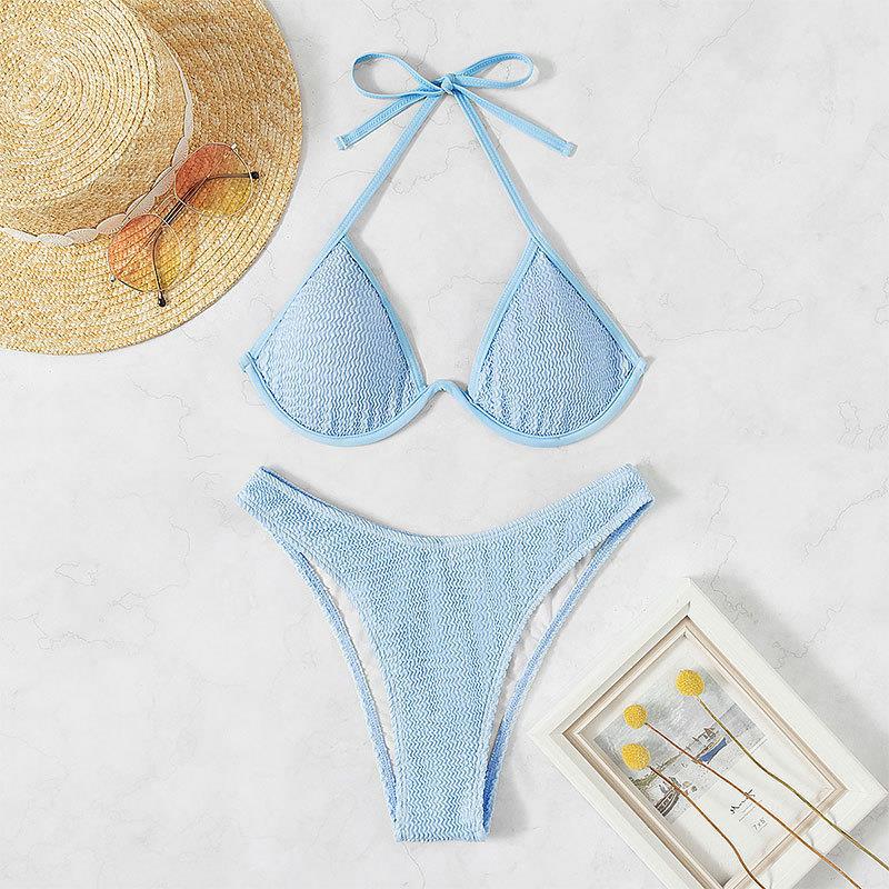 Lace up Backless Beach Bikini Multi color Underwire Triangle Two piece Swimsuit