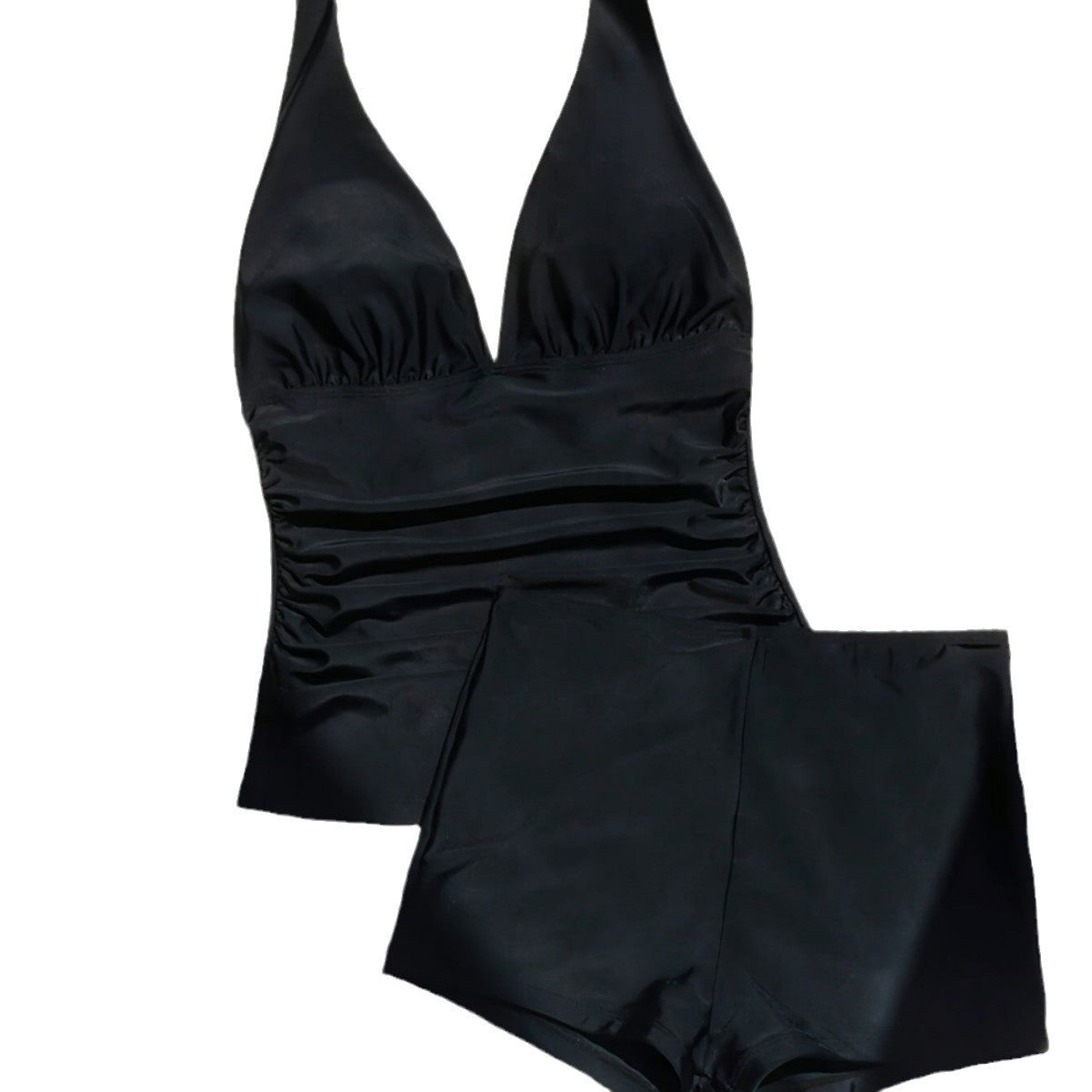 Women's Plus Size Black Halter Neck High Waist Two Piece Bikini Swimsuit with Ruffles