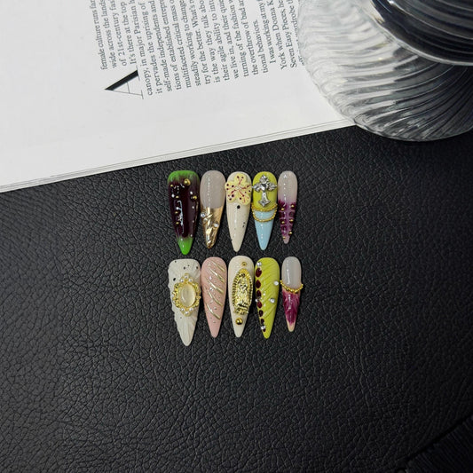 Original Luxury Court Blush Nail Long Pointed Premium Sense Ice Through HandmadePress on Nails Batch