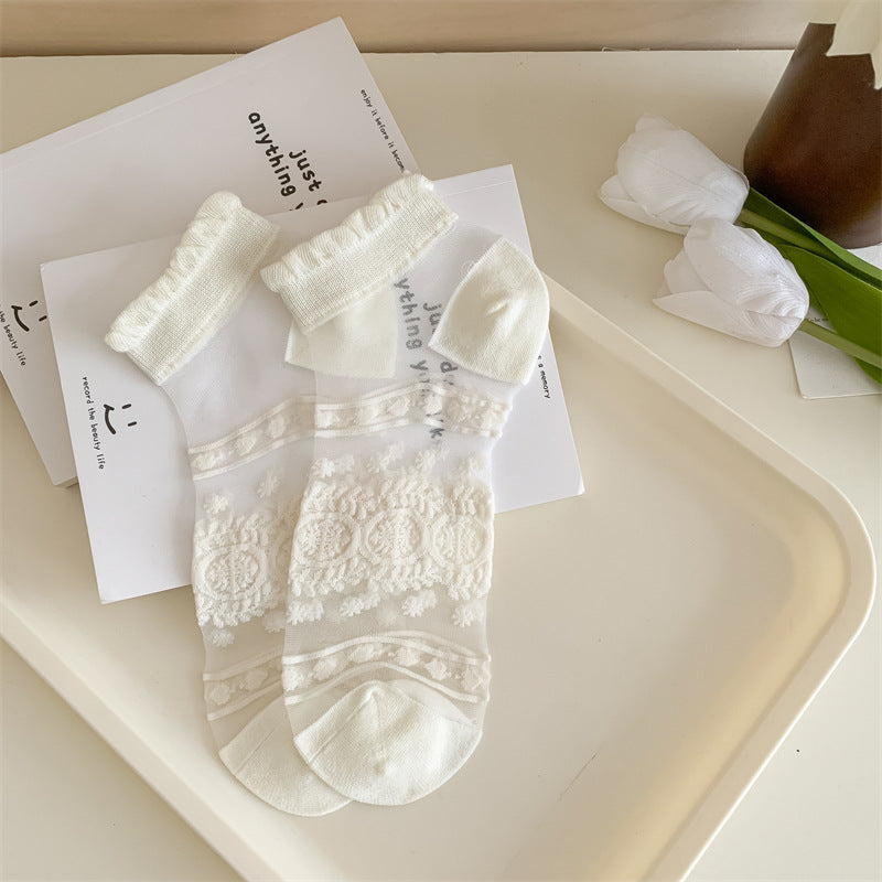 White Kanekalon Short Cotton Women's Casual Women's Socks
