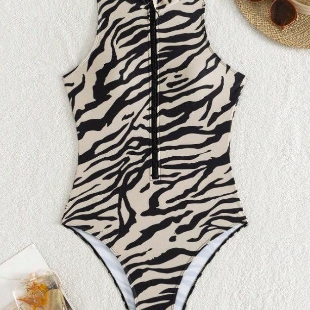 Sexy Striped Print One-Piece Bikini Swimsuit for Women