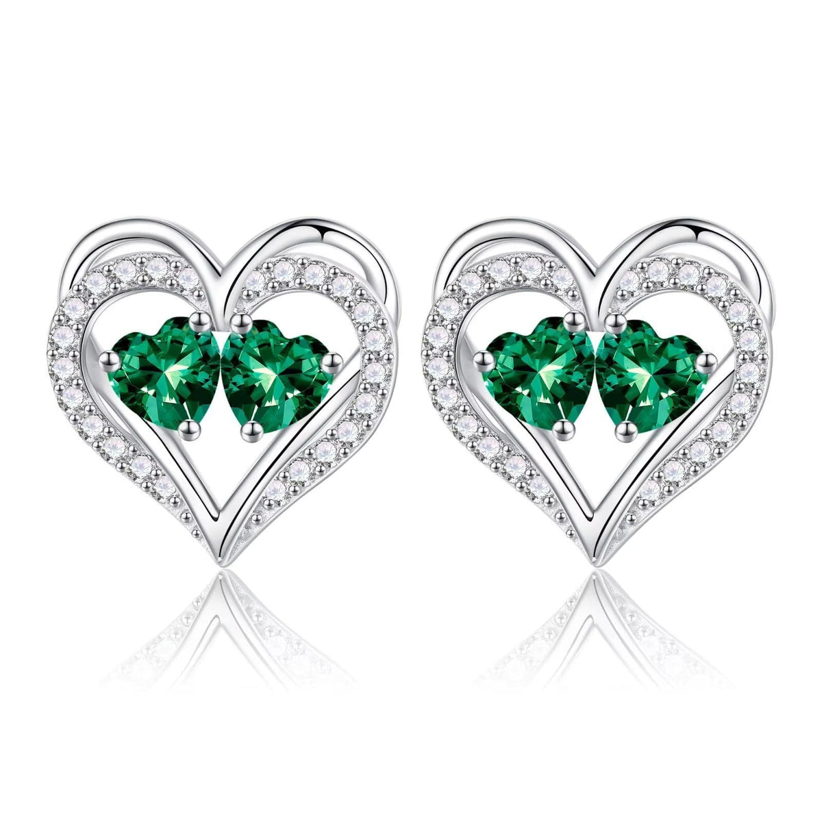 Sterling Silver Birthstone Heart Earrings new