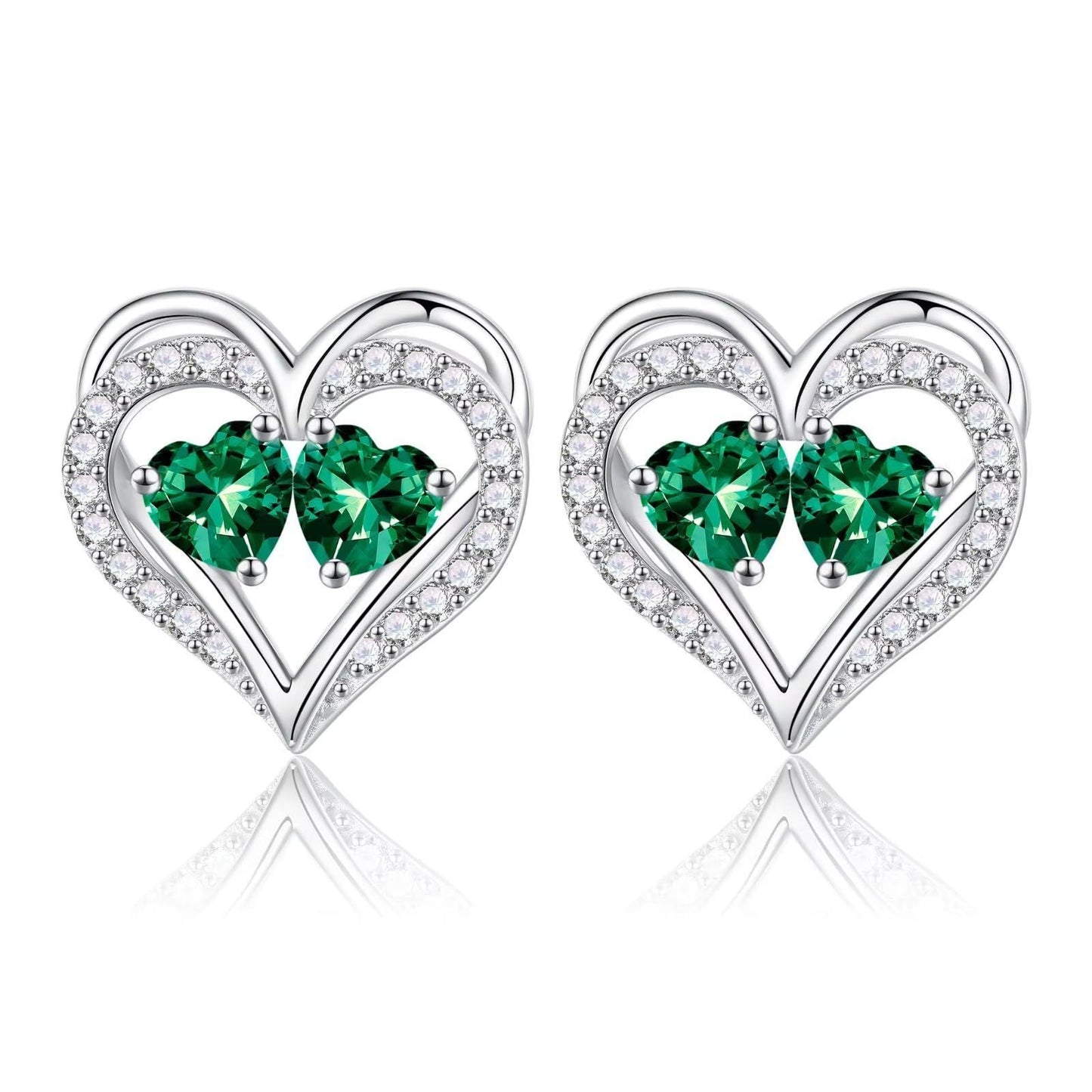 Sterling Silver Birthstone Heart Earrings new