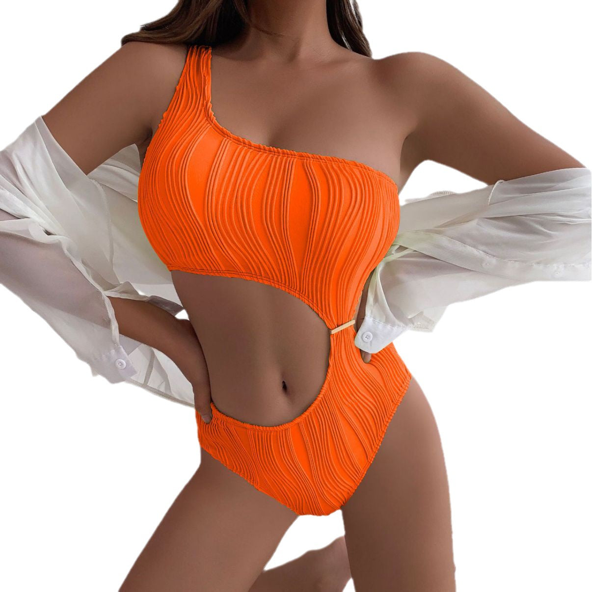 Solid Color One Shoulder One Piece Swimsuit Sexy Women's Bikini
