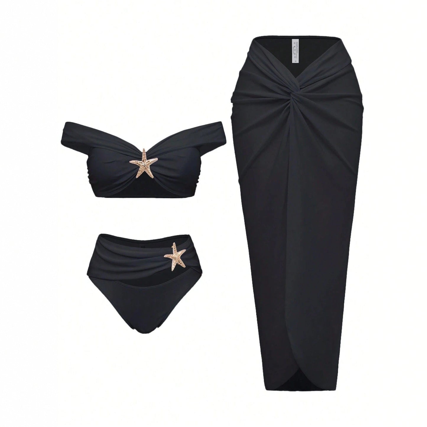 Starfish Three Piece Split Swimsuit Women's Bikini with Long Skirt