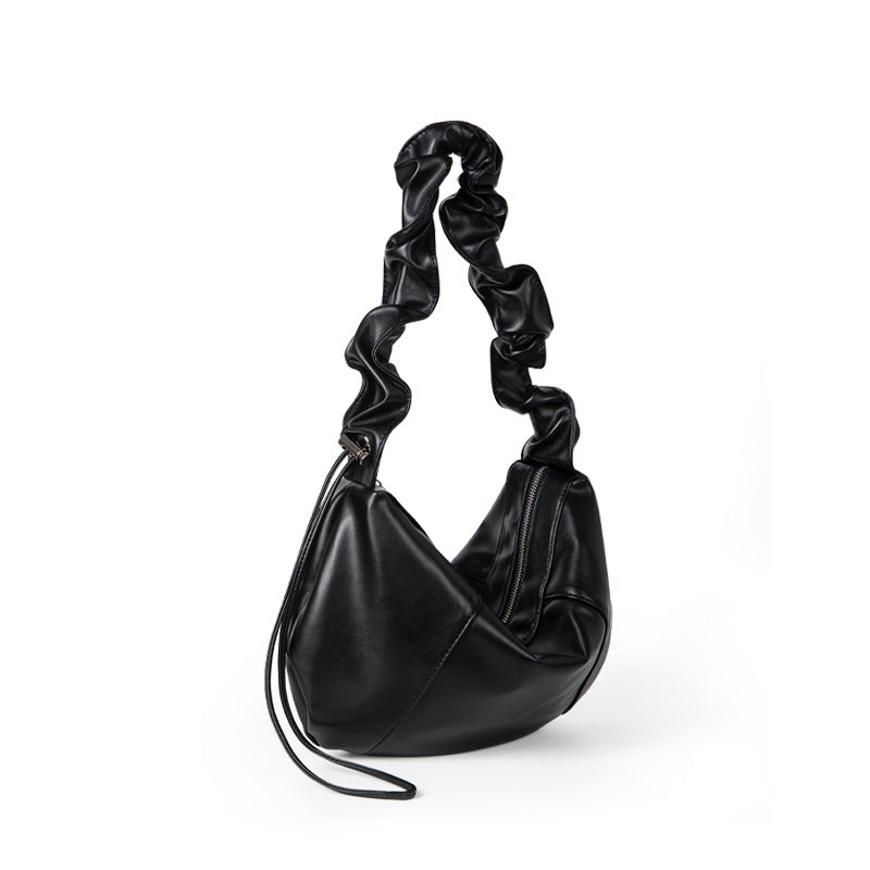 Design drawstring pleated soft leather large capacity shoulder bag, small shoulder bag, small hobo bag
