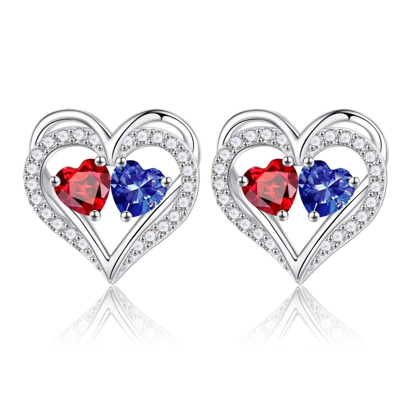 Sterling Silver Birthstone Heart Earrings