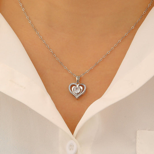 Ocean Heart Valentine's Day Copper Inlaid Zircon Heart Necklace Mother's Day Gift