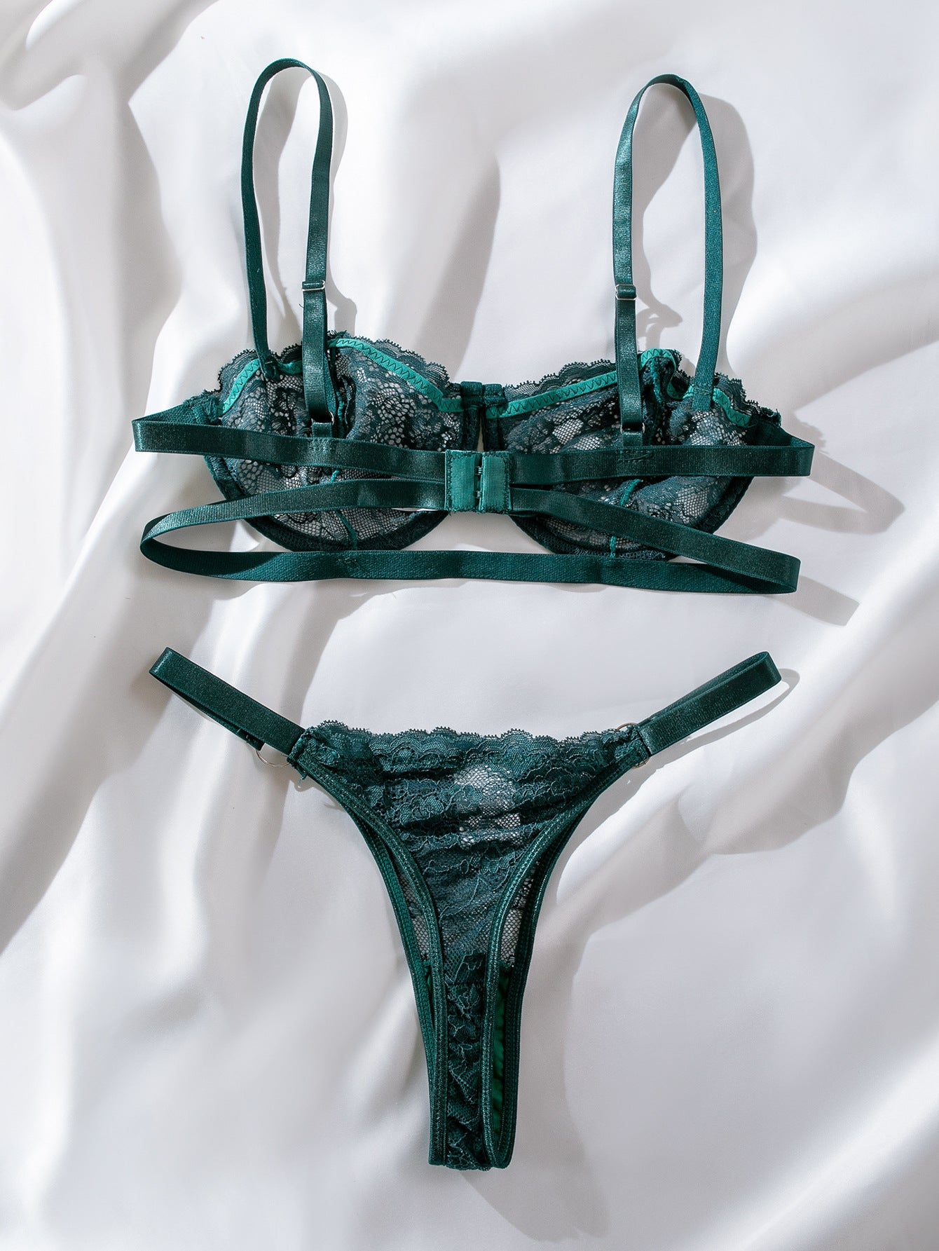 INS Internet Celebrity Lace Embroidery Mesh See through Sexy Lingerie 2 piece Set